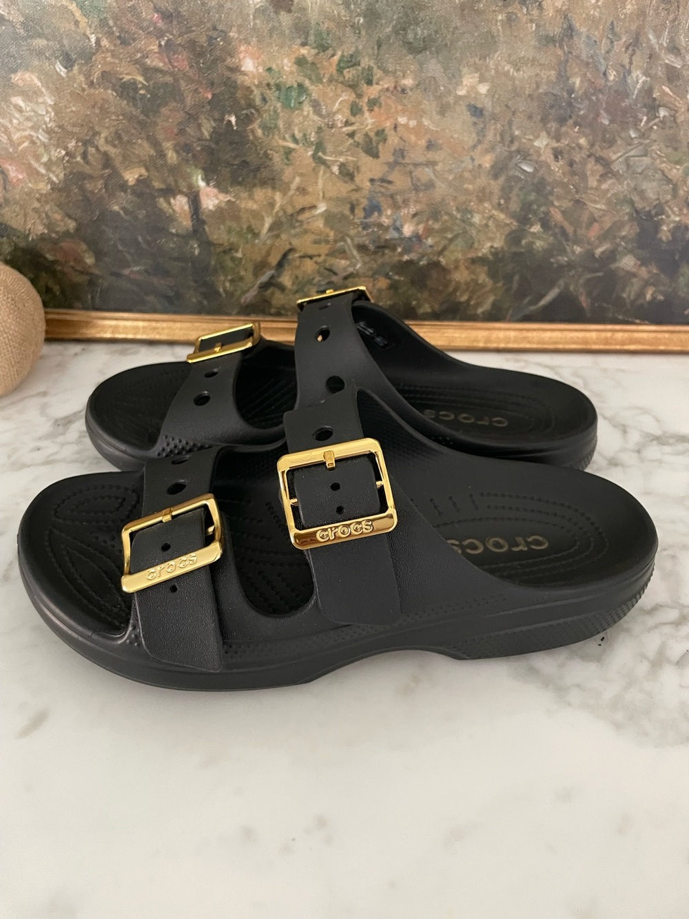 Crocs Saturday Sandals Black Gold Size 9